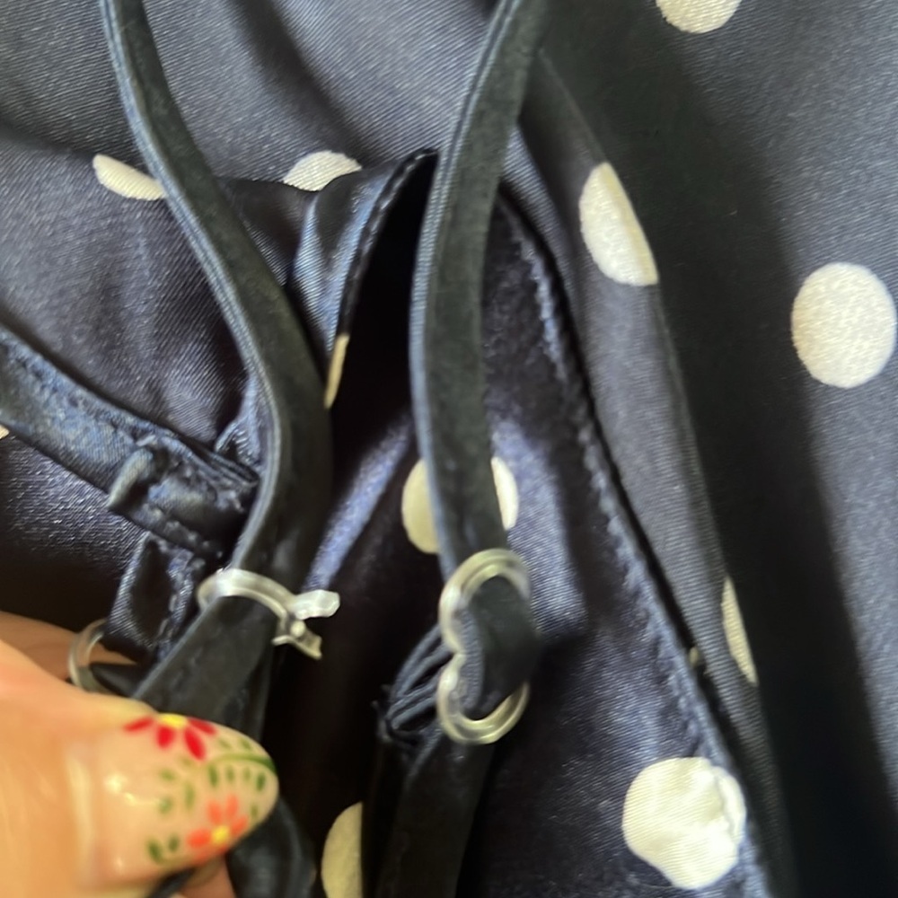 Vintage 90s SATIN Polka Dot Ruffle Low V Back Slip Dress in Navy White | M - Picture 10 of 10